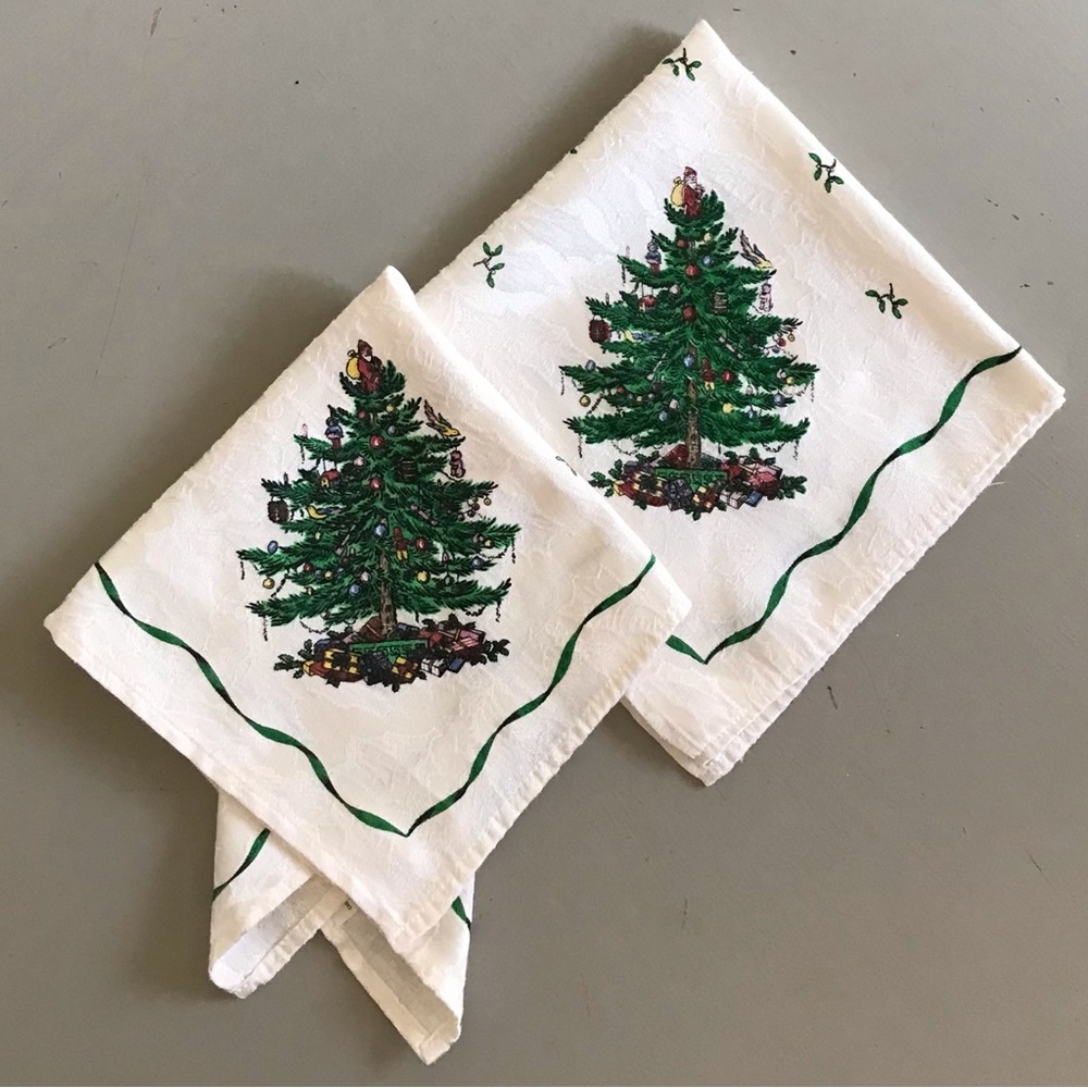 SPODE Set Of Two Christmas Tree Print Holiday Tableware Cloth Dinner Napkins